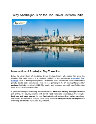 Why Azerbaijan Is on the Top Travel List from India