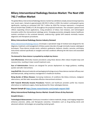 Biliary Interventional Radiology Devices Market Players and Forecast Till 2034