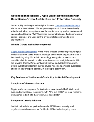Advanced Institutional Crypto Wallet Development with Compliance-Driven Architecture and Enterprise Custody