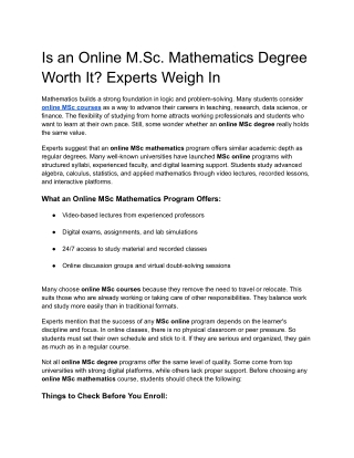 Is an Online M.Sc. Mathematics Degree Worth It_ Experts Weigh In