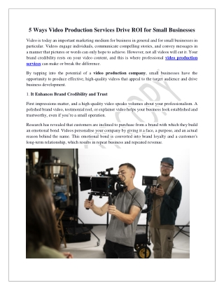 5 Ways Video Production Services Drive ROI for Small Businesses
