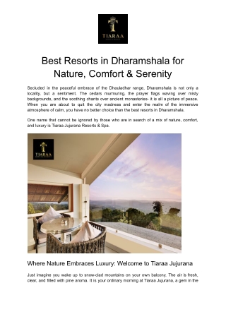 Best Luxury Resort in Dharamshala – Tiaraa Jujurana