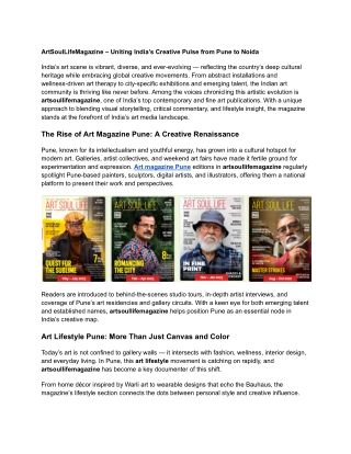 ArtSoulLifeMagazine – Uniting India’s Creative Pulse from Pune to Noida
