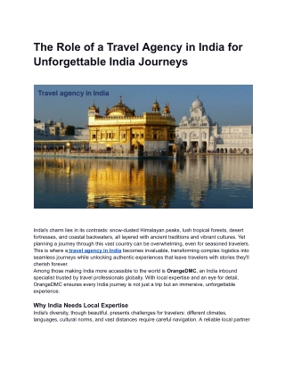 The Role of a Travel Agency in India for Unforgettable India Journeys