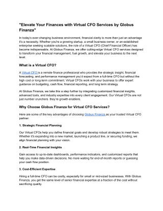 Elevate Your Finances with Virtual CFO Services by Globus Finanza