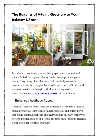 The Benefits of Adding Greenery to Your Balcony Décor