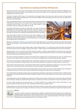 Tapas Adventure - Exploring Small Plates With Big Taste