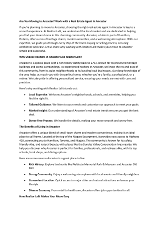 Are You Moving to Ancaster Work with a Real Estate Agent in Ancaster