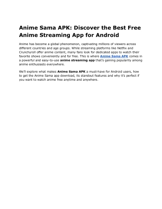 Anime Sama APK: Watch Anime Free on Android Easily