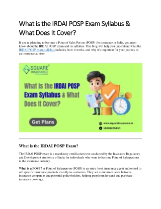 What is the IRDAI POSP Exam Syllabus