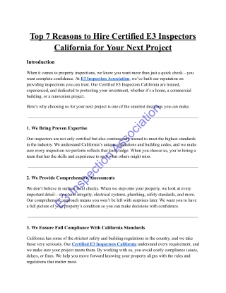Top 7 Reasons to Hire Certified E3 Inspectors California for Your Next Project
