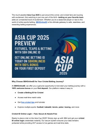 Asia Cup 2025 Preview Fixtures, Teams & Betting with SBH Online ID