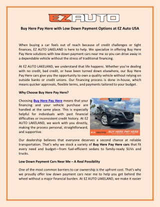 Buy Here Pay Here with Low Down Payment Options at EZ Auto USA