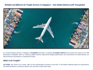 Reliable and Efficient Air Freight Services in Singapore – Fast Global Delivery with Transglobal