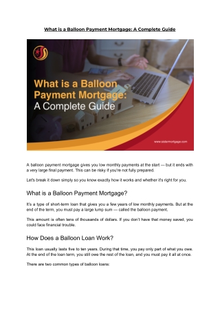 What is a Balloon Payment Mortgage: A Complete Guide