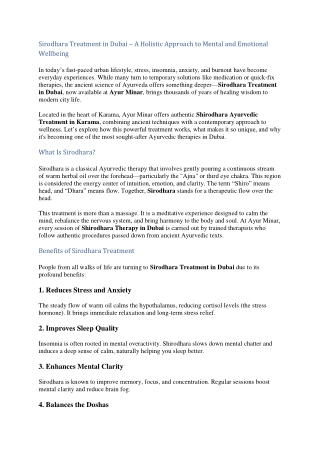 Sirodhara Treatment in Dubai