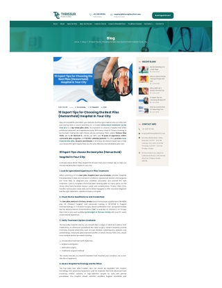 10 Expert Tips for Choosing the Best Piles (Hemorrhoid) Hospital in Your City