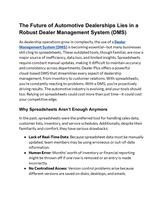 The Future of Automotive Dealerships Lies in a Robust Dealer Management System (DMS)