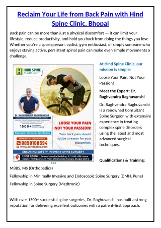 Reclaim Your Life from Back Pain with - Hind Spine Clinic