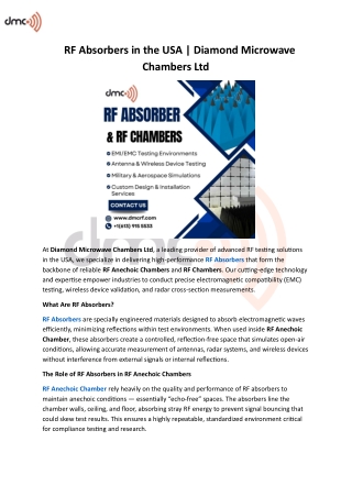 RF Absorbers in the USA | Diamond Microwave Chambers Ltd
