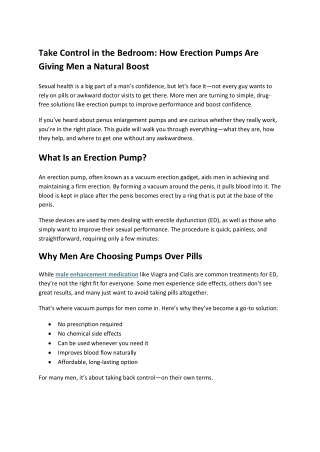 Take Control in the Bedroom How Erection Pumps Are Giving Men a Natural Boost
