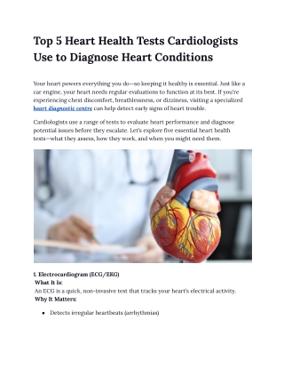 Top 5 Heart Health Tests Cardiologists Use to Diagnose Heart Conditions