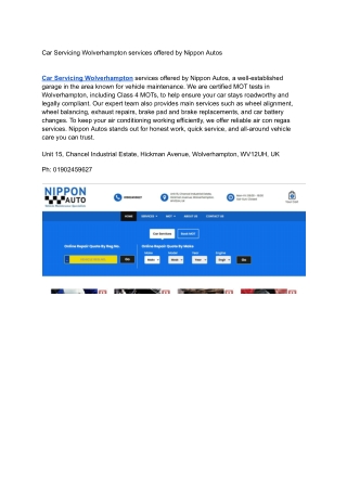 Car Servicing Wolverhampton services offered by Nippon Autos