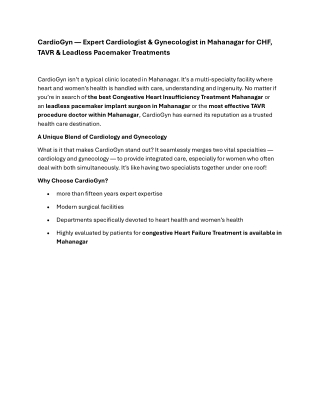 CardioGyn — Expert Cardiologist & Gynecologist in Mahanagar