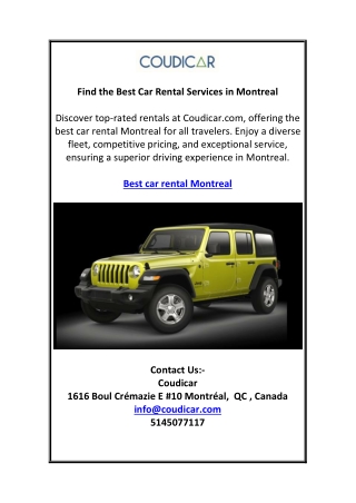 Find the Best Car Rental Services in Montreal