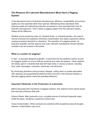 Efficient Pigging System for the Lubricant Industry | Maximize Product Recovery