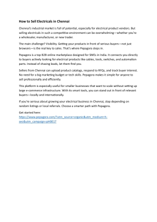 How to Sell Electricals in Chennai