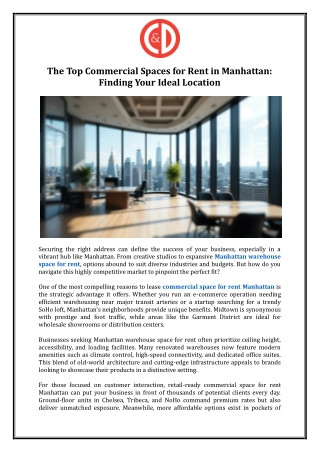 Corbett & Dullea Real Estate- Top Commercial Spaces for Rent in Manhattan Finding Your Ideal Location