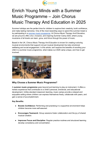 Enrich Young Minds with a Summer Music Programme – Join Chorus Music Therapy And Education in 2025