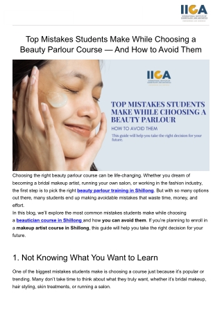 Top Mistakes Students Make While Choosing a Beauty Parlour Course, And How to Avoid Them