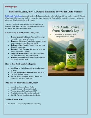 Baidyanath Amla Juice: A Natural Immunity Booster for Everyday Health