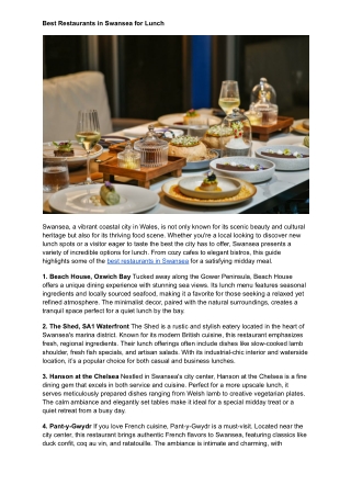 Best Restaurants In Swansea For Lunch