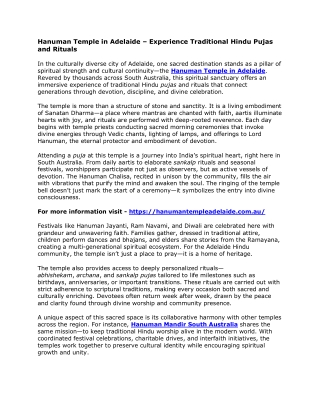 Hanuman Temple in Adelaide – Experience Traditional Hindu Pujas and Rituals