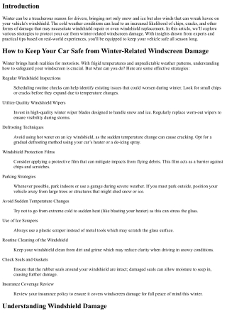 How to Keep Your Car Safe from Winter-Related Windscreen Damage