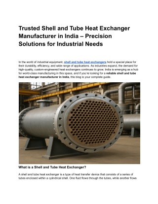Trusted Shell and Tube Heat Exchanger Manufacturer in India – Precision Solutions for Industrial Needs