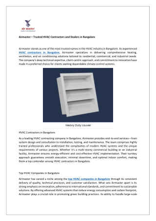 Airmaster-Leading HVAC Contracting Company in Bangalore