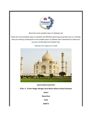 Book the most suitable Jaipur to Salasar taxi