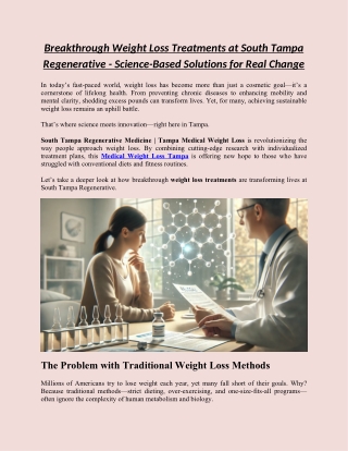Breakthrough Weight Loss Treatments at South Tampa Regenerative - Science-Based Solutions for Real Change