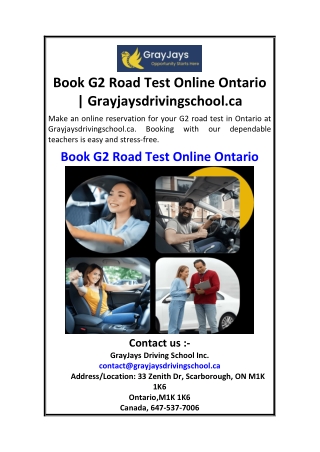 Book G2 Road Test Online Ontario  Grayjaysdrivingschool.ca