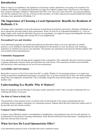 The Importance of Choosing a Local Optometrist: Benefits for Residents of Redlan