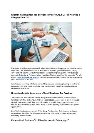 Expert Small Business Tax Services in Petersburg, FL _ Tax Planning & Filing by Zero Tax