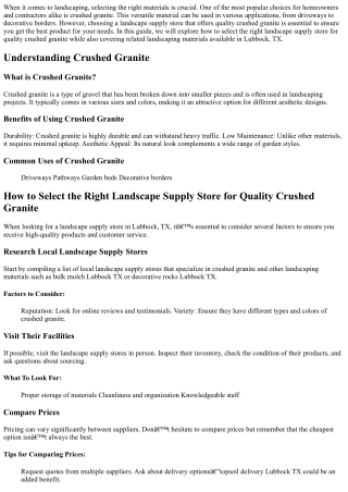 How to Select the Right Landscape Supply Store for Quality Crushed Granite