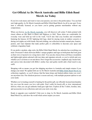 Get Official Ac Dc Merch Australia and Billie Eilish Band Merch Au Today