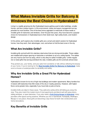 What Makes Invisible Grills for Balcony and Windows the Best Choice in Hyderabad