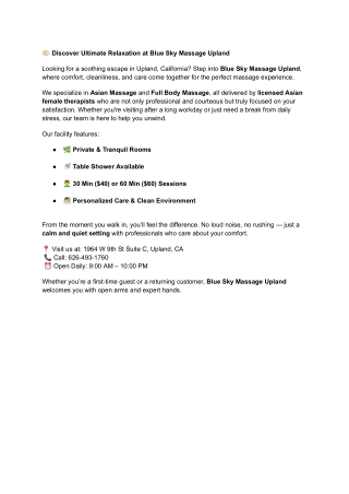 Blue Sky Massage Upland