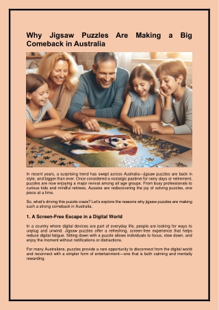 Why Jigsaw Puzzles Are Making a Big Comeback in Australia